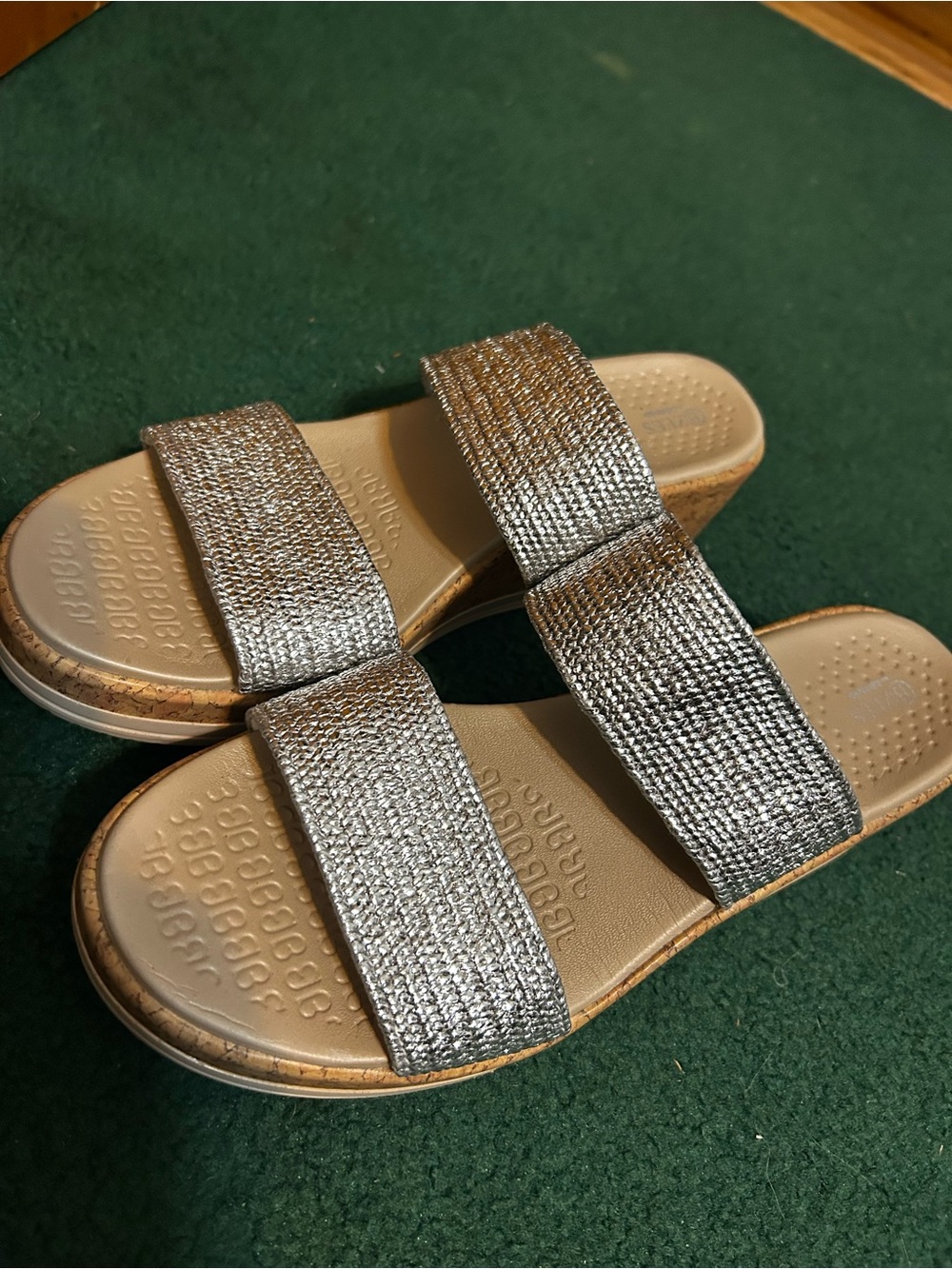 Silver Double-Strap Slide Sandals